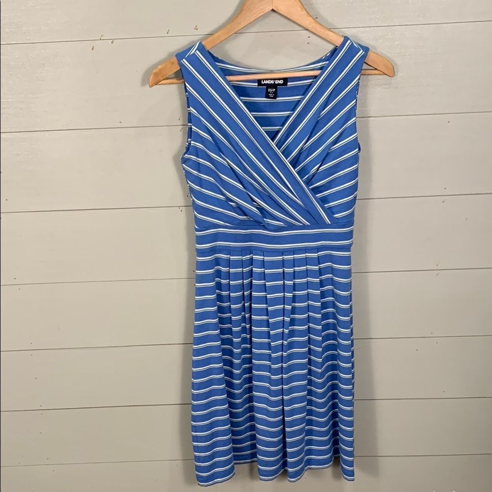 Lands' End Blue and White Wrap Midi Dress womans size XSP modal